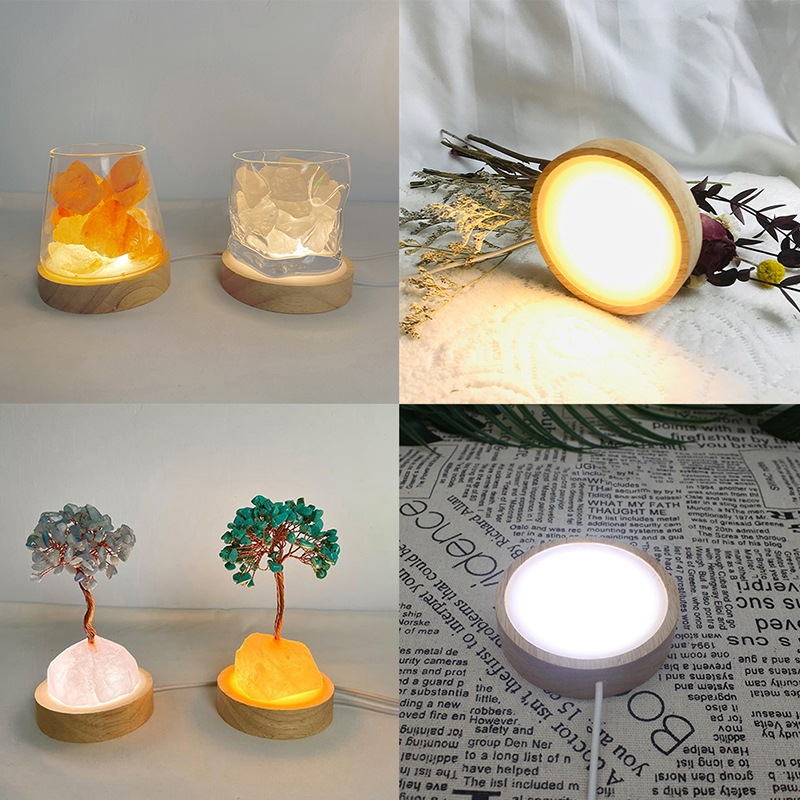 Base de luz LED de madera, soporte de luz nocturna, decoración de pantalla, Base de lámpara de madera, soporte de pantalla giratorio, USB