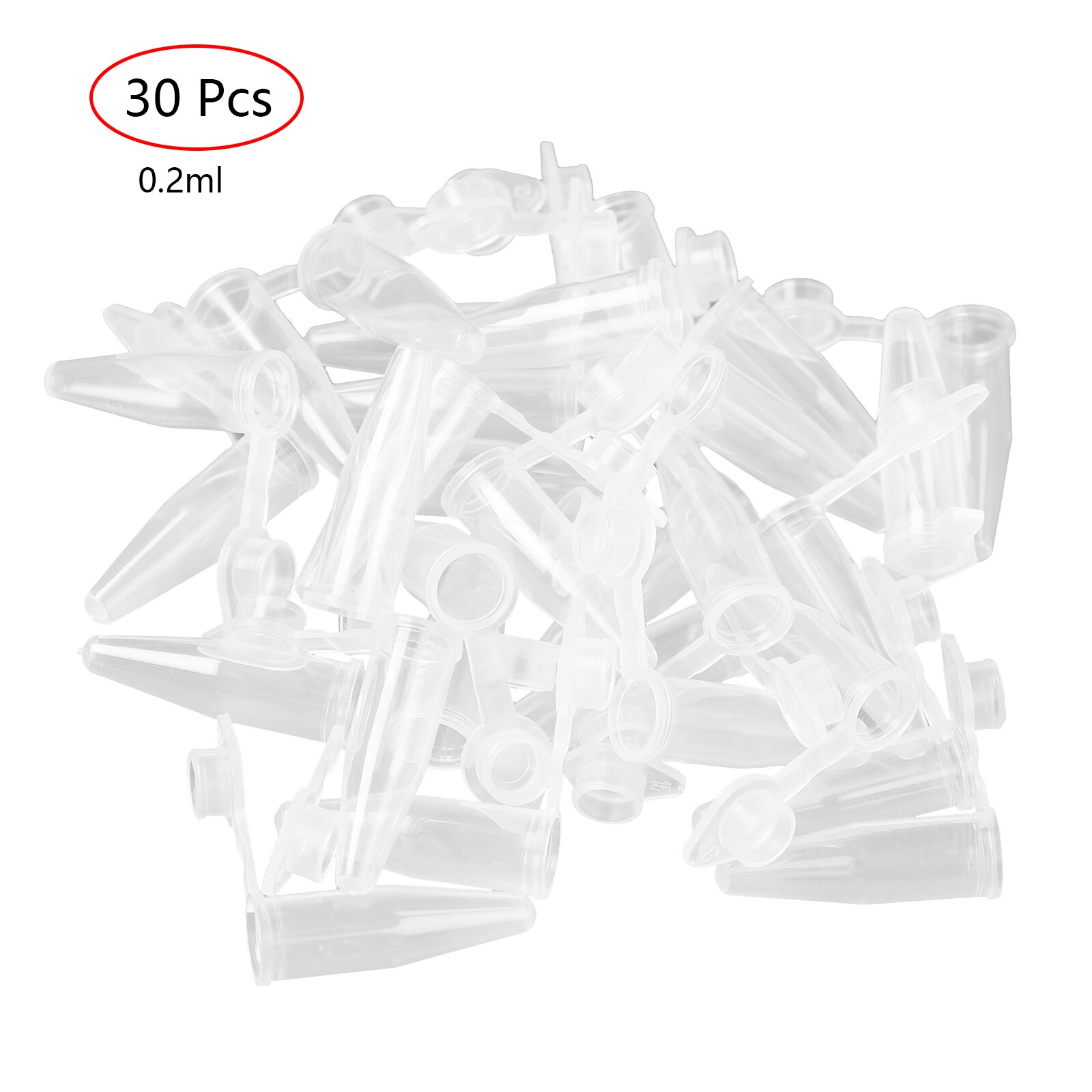 30 kleine testflesjes kweekbak van helder plastic microcentrifugebuis met schaalverdeling, lekvrije monsterpot, vloeistofextractiecontainer: 0.2ml capaciteit
