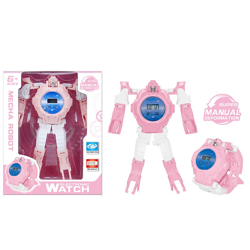 Cross Border Stall CHILDREN'S Cartoon Electronic Transformers Robot Watch Douyin Toy Items: Pink Colorful Box