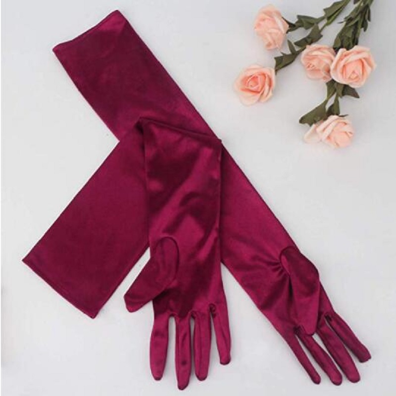 Burgundy Classic Adult Size Long Flapper Evening Party Bridal Dance Opera Length Royal Blue Satin Gloves guantes rosas: burgundy