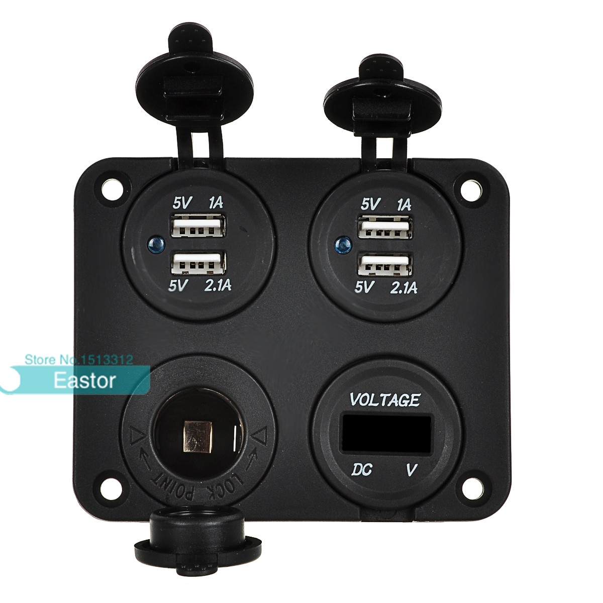 Dual USB Charger + LED Voltmeter + 12V Power Socket Four Hole Panel for Car Boat Marine Truck Motorcycle RV ATV Vehicles Phone