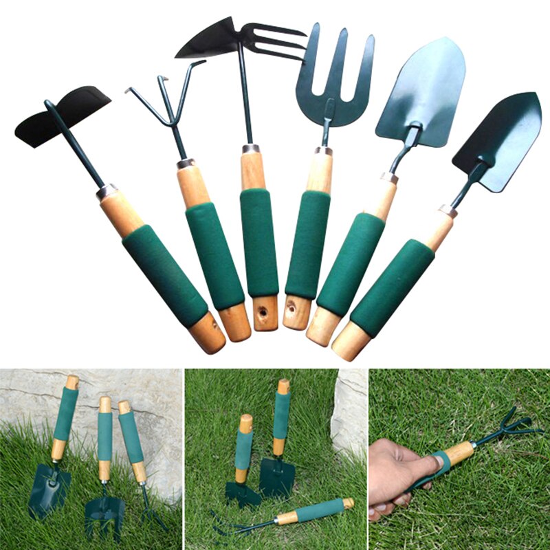 6 stk metal rive havearbejde værktøjer sæt med svamp træ håndtag havearbejde forsyninger  ja55