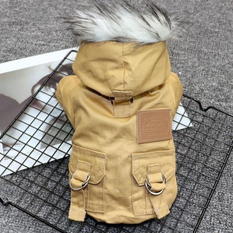 Ropa de algodón cálida para perro pequeño, ropa de trabajo de cuello esponjoso de doble capa para mascotas, ropa de montañismo, 강지옷 옷: Khaki / XS