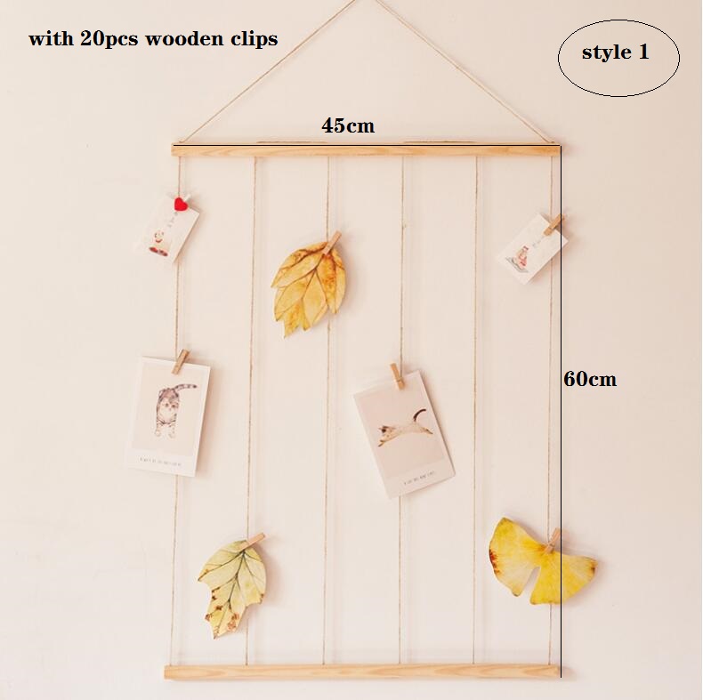 Handgemaakte grote houten stok hangende diy fotodisplay macramé wandhanger foto organizer met clips foto achtergronddecoratie: Geen foto's geen kwastje