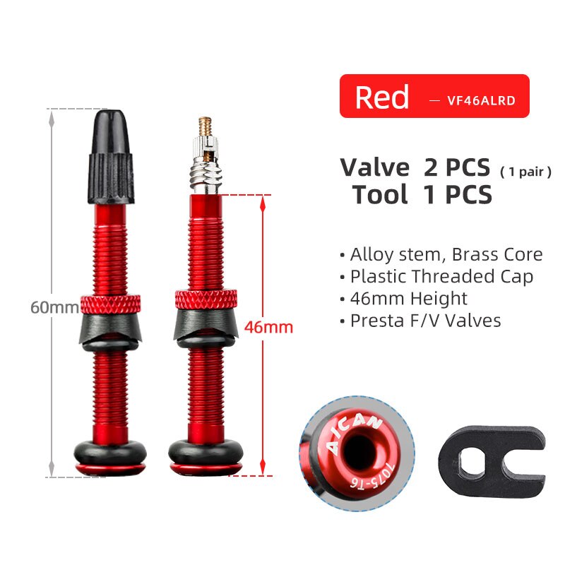 2 Stuks/1 Paar Fiets 46/58Mm Presta Ventiel Voor Racefiets Tubeless Carbon Velg Aluminium messing Air Valve: FV 46mm Red