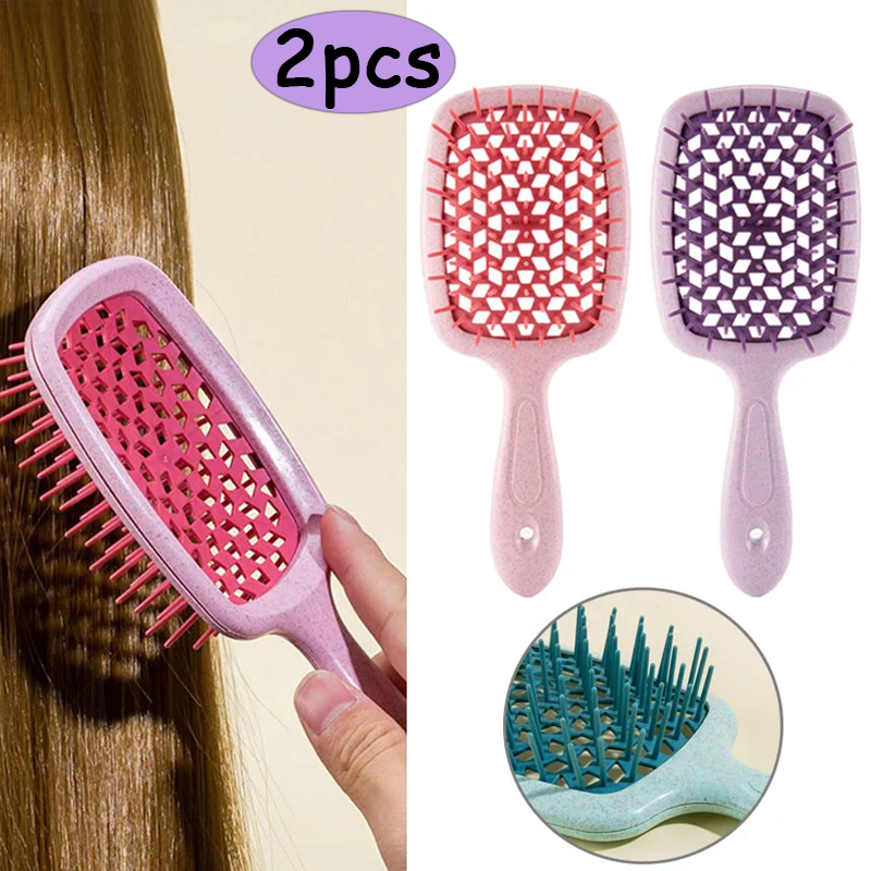 Peine para desenredar el cabello, masaje del cuero cabelludo, peine antiestático, cepillo para el cabello hueco para peinado de peluquero seco y húmedo, 2 uds.