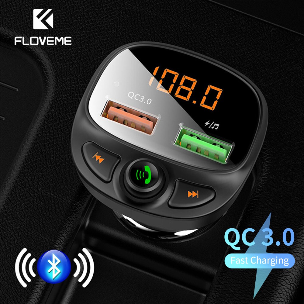 FLOVEME caricabatterie per auto USB ricarica rapida 3.0 ricarica rapida Bluetooth trasmettitore FM Wireless lettore MP3 TF Card Music Car Kit