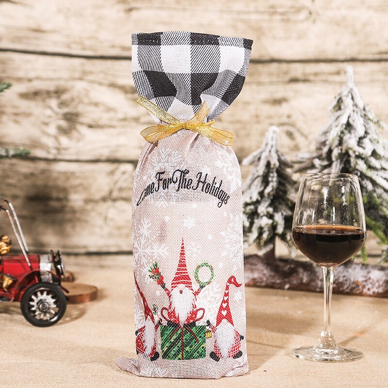 Kerstmis Champagne Fles Mouw Wijnfles Cover Forester Gedrukt Wijnfles Tas Tafel Jurk Up Benodigdheden: style4