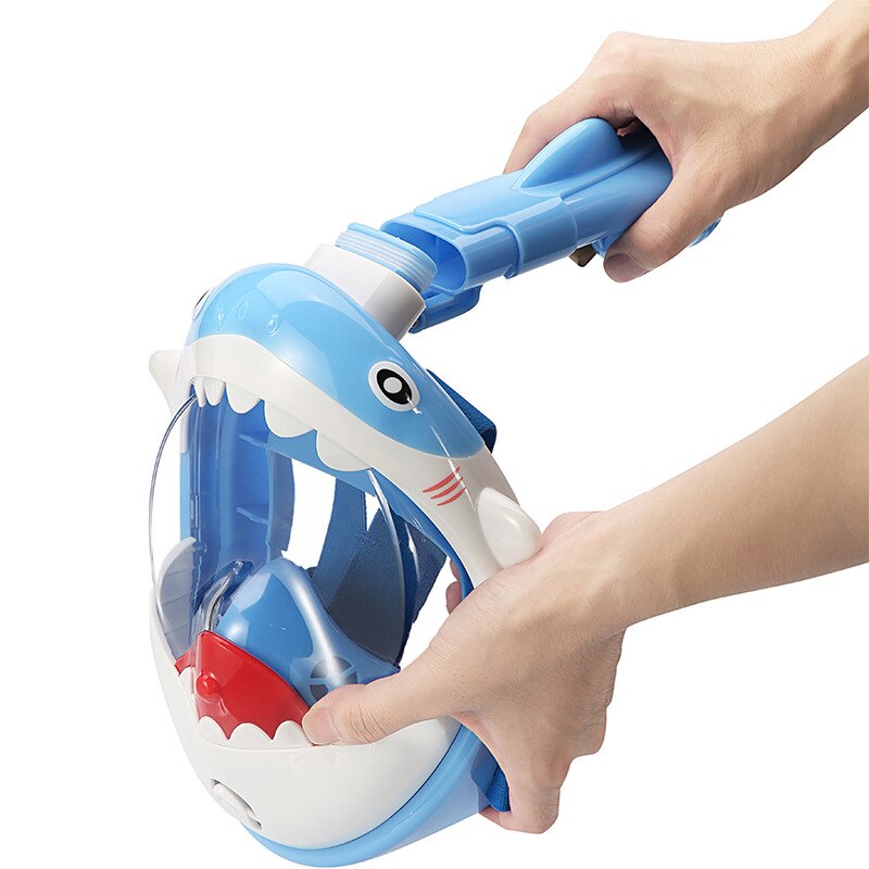 Mascarilla de buceo con forma de tiburón para niños, máscara de silicona, plegable, tubo de respiración completamente seco, equipo de natación