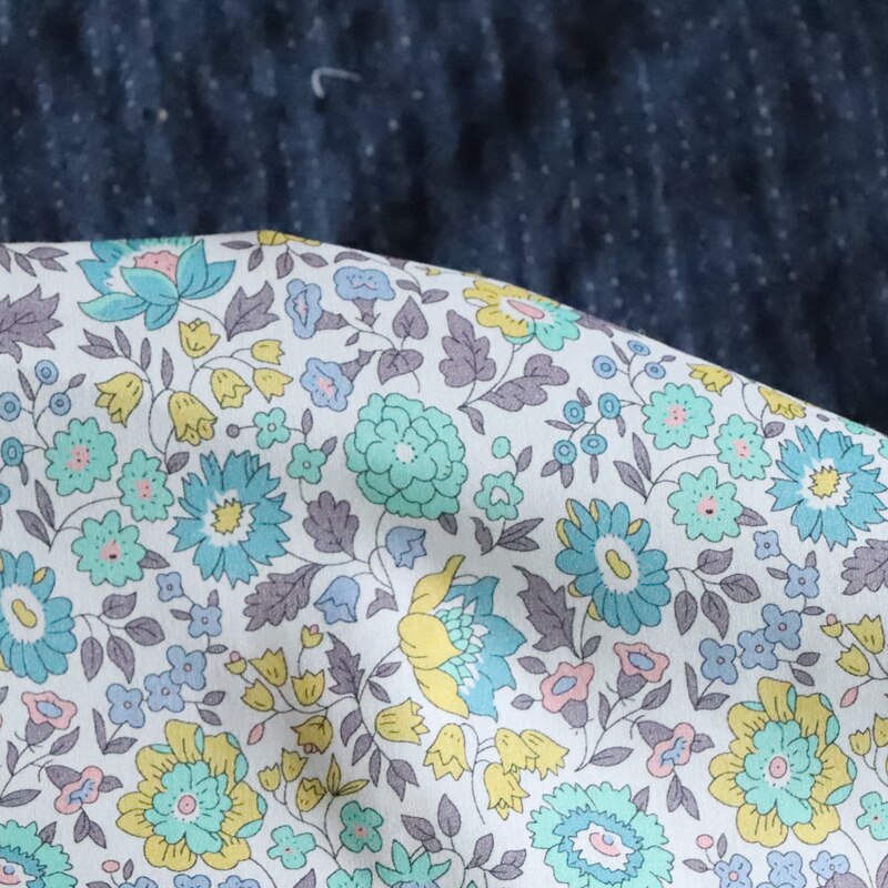 Danjo Yellow Floral 100% Cotton 80S Like Liberty Fabric Digital Printed For Sewing Cloth Dress Skirt Kids Poplin Tela