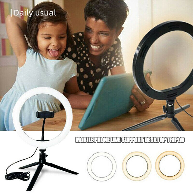 Photography LED Selfie Ring Light 26CM Dimmable Camera Phone Ring Lamp 10inch With Table Tripods Makeup Video Garden Cocina Home