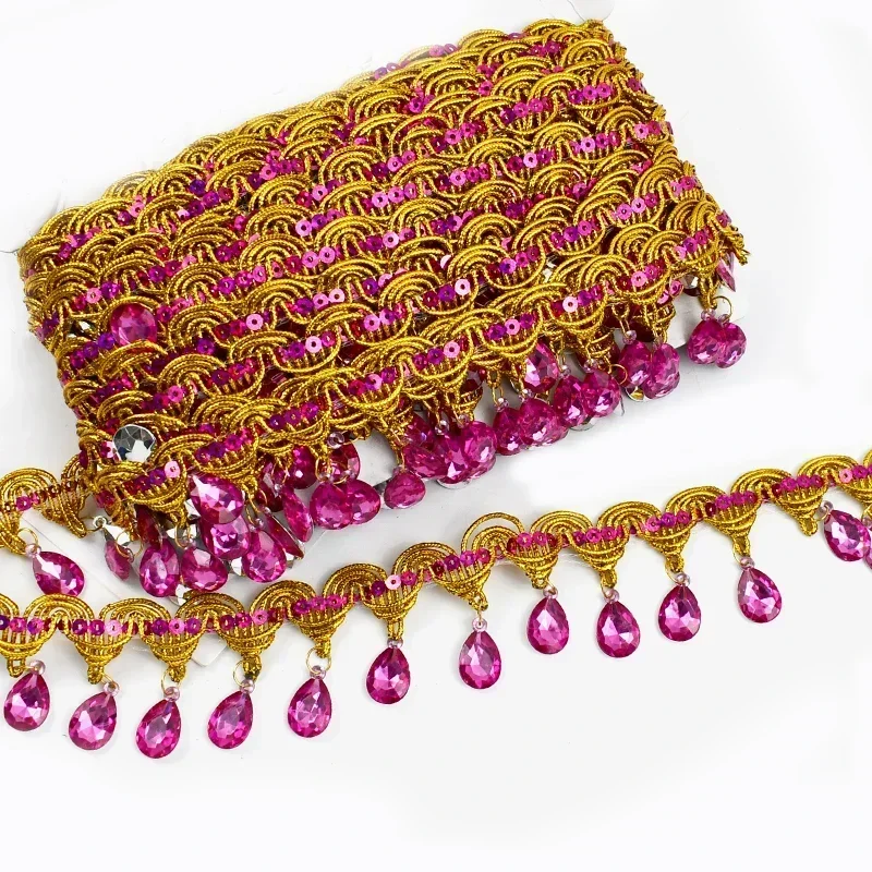 Ruban de dentelle perlé avec pompon biscuits, garniture à franges pour rideau, décoration de robe de mariée, accessoires de couture bricolage, 3 m, 9m, 45mm: NICKEL / S