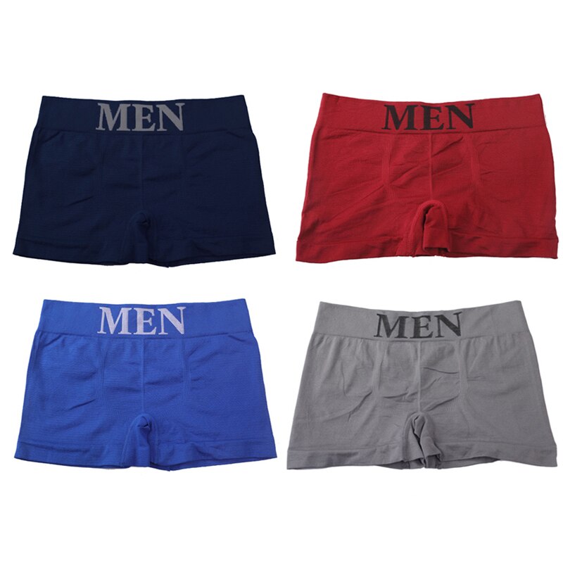 4Pcs/Lot Men&#39;s Panties Brand Underwear Boxers Breathable Man Boxer Solid Underpants Comfortable Shorts Male Black Blue Underwear: NavyRedBlueGray