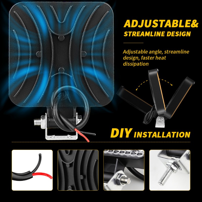 1pcs 12V Waterdichte Led Verlichting Bar Vierkante Spotlight 48W Werklamp Koplamp Voor Vrachtwagen Off road Night Rijden Licht Voor SUV