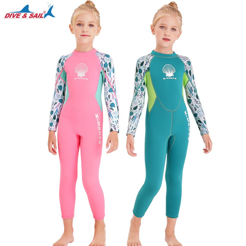 Dykke&sejl 2.5mm piger neopren våddragt børn langærmet en enkelt våddragt scuba snorkel dykker dragt surfing strandtøj badesæt