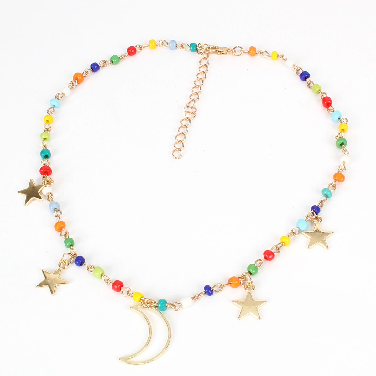 European and American classic jewelry simple personality Star color rice bead Moon Pendant Necklace female