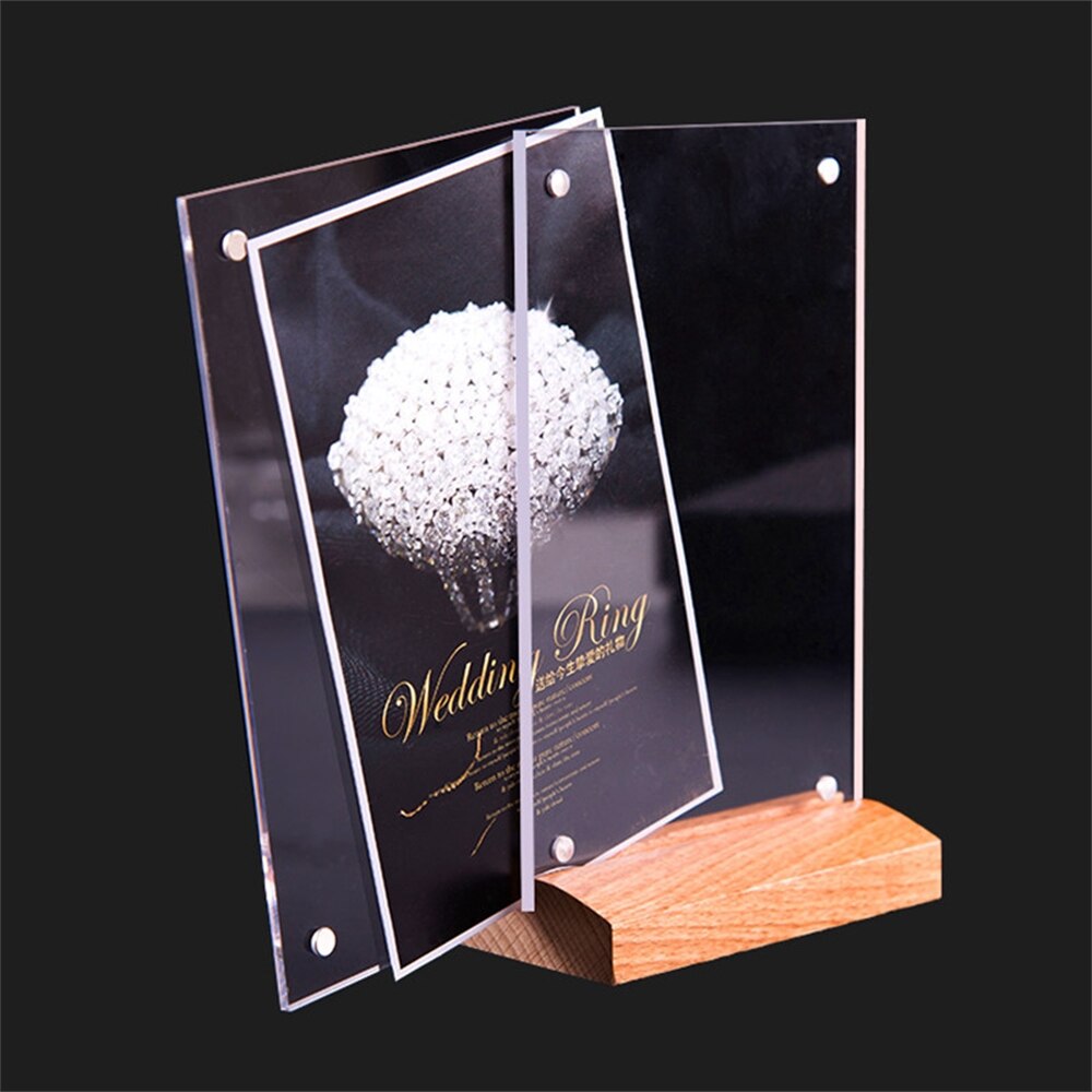 A6 Magnetic Wooden Acrylic Picture Paper Photo Frame Acrylic Menu Sign Card Note Holder Advertising Board