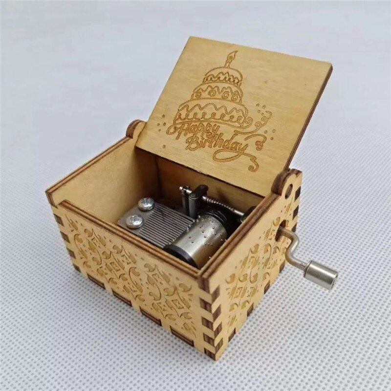 Wooden Carved Music Box Hand-cranked Musical Box Lovers Music Box Birthday Christmas Box: happy Birthday B