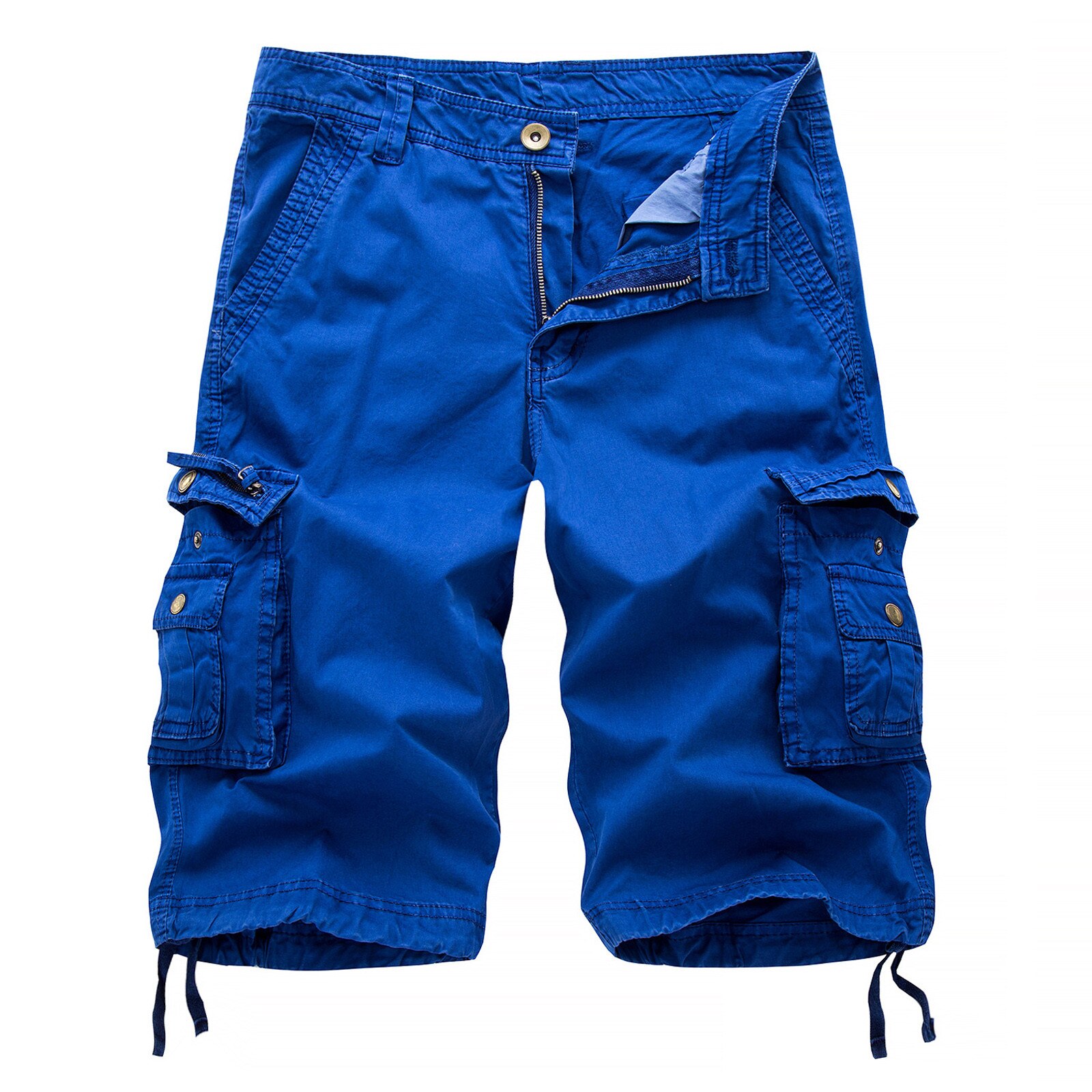 Heren Shorts Toevallige Pure Kleur Buiten Pocket Strand Werk Broek Cargo Shorts Mannen Bermuda Masculina Pantalones Cortos: Blauw / L