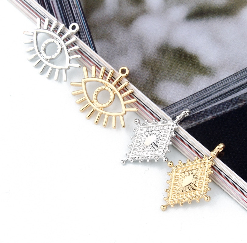 5pcs Turkish Rhombus Evil Eye Earring Alloy Charms Fatima Necklace Findings Gold Bracelet Key Pendants Diy Jewelry Accessories