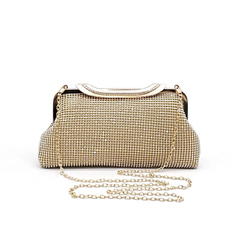 Crystal bag simple solid clutch women bridal wedding wallet purse pearl evening party bag gold/silver/black handbag: Gold clutch