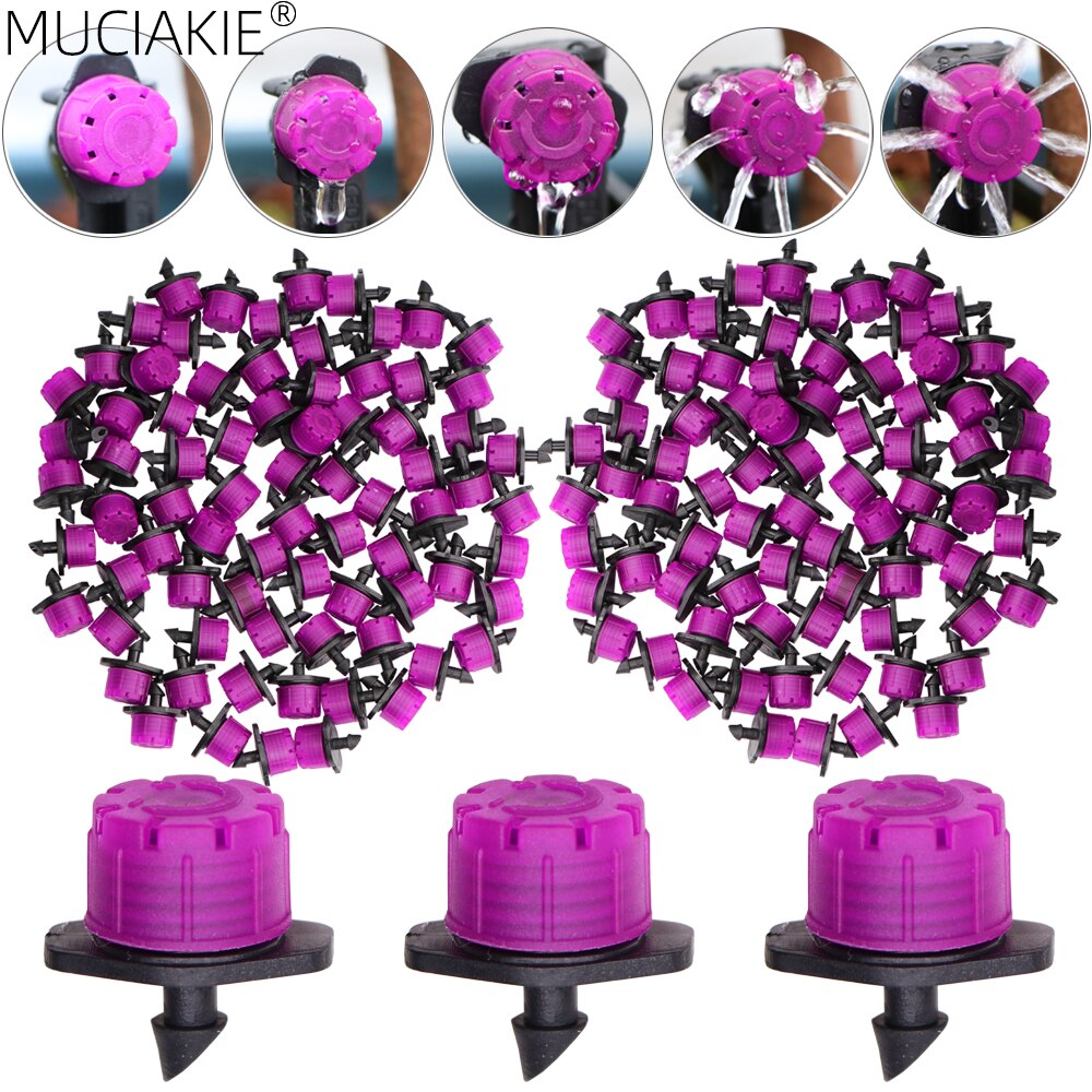 MUCIAKIE 30-1000PCS Purple Irrigation Drippers Adjustable Garden Watering Nozzles 360 Degrees Micro Emitter 8-Holes Sprinklers