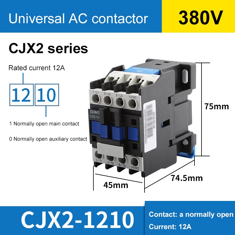 1PCS Universal AC Contactor CJX2 Series Single-Phase 220V/380V Normally Open Copper Ring 12A 18A 25A 32A: 1210-380V