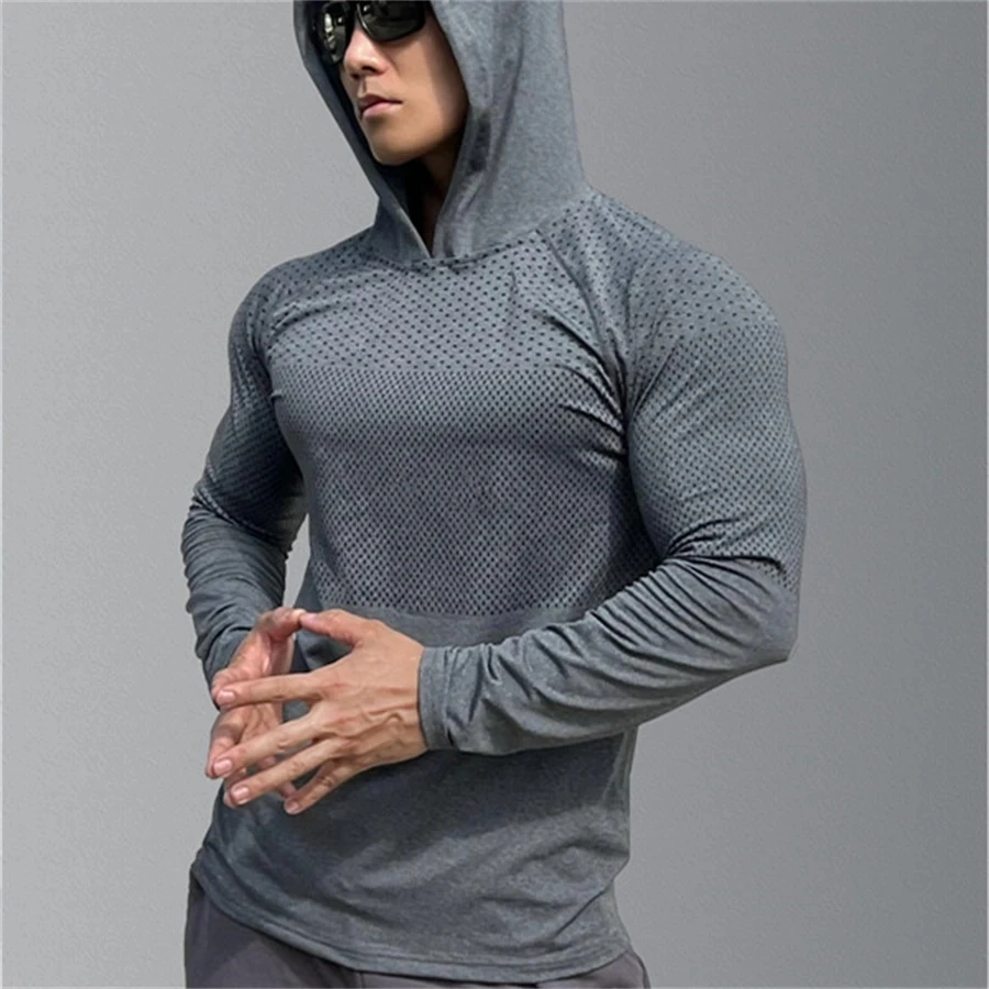 Männer Fitness Laufen Sport Hoodies Fitnessstudio Jogger Mit Kapuze 2024 Neue draussen Sport Sportlich Kleidung Männlich Ausbildung Sweatshirt Spitzen: L / Grau