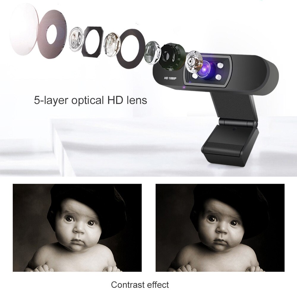 Kebidu H800 1920x1080p Video Webcam 1080P HD Web Camera USB Plug n Play Webcam USB visione notturna microfono incorporato per PC