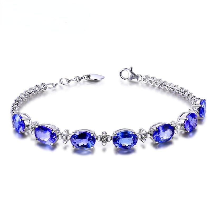 Di lusso 100% 925 Bracciali In Argento Sterling Per La Donna Con Il Blu Zaffiro Della Pietra Preziosa Della Signora Gioielleria Raffinata del Commercio All&#39;ingrosso del Regalo