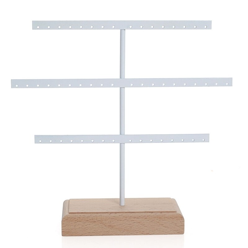 Jewelry Organizer Stand - 3 Tier Earring Holder Rack - Wood Display Tree for Hanging Earrings: White