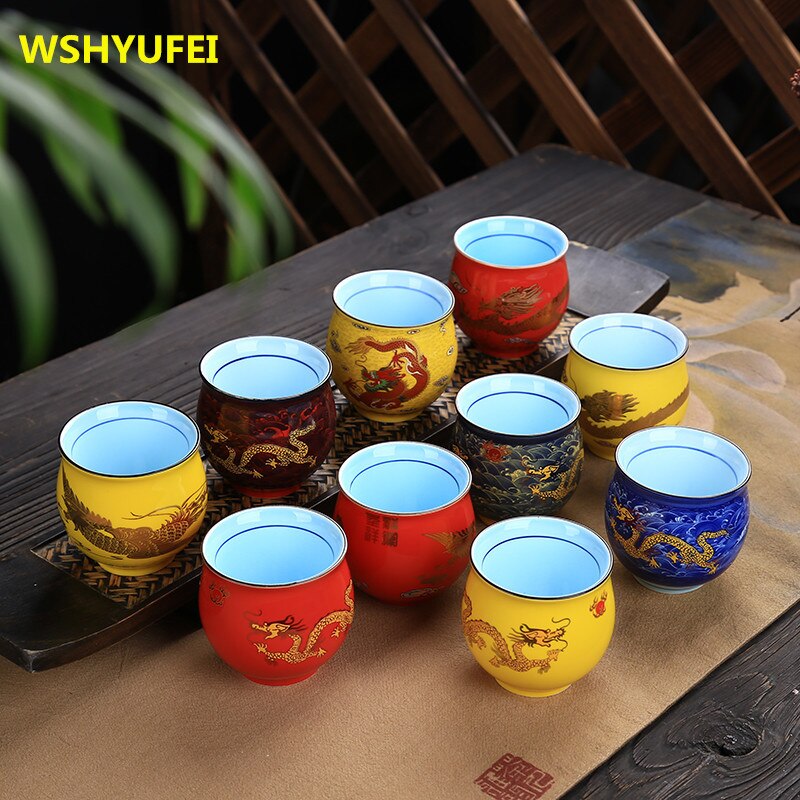 2 Stks/partij Thee Set Retro Thee Set Chip Kopje Thee Dubbele Isolatie En Anti Thuis Koffie Cups Chinese dragon Drankjes