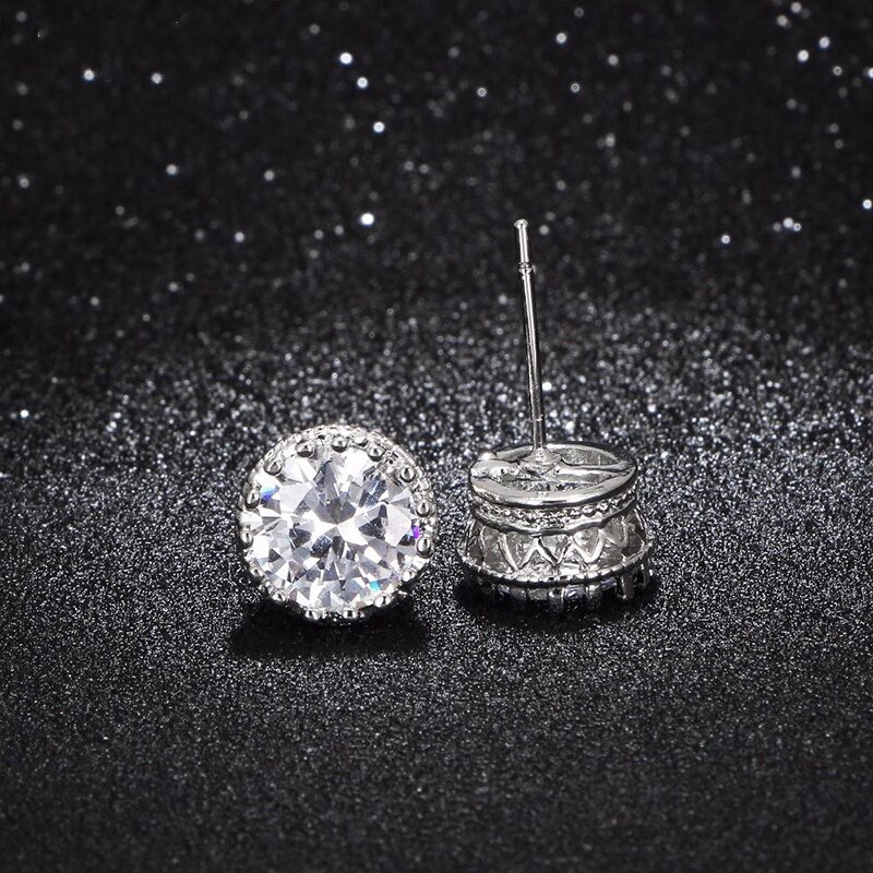 Stud Earrings For Women Solid S925 Silver Cubic Zirconia Brincos Bridal Wedding Engagement Fine Jewelry E001