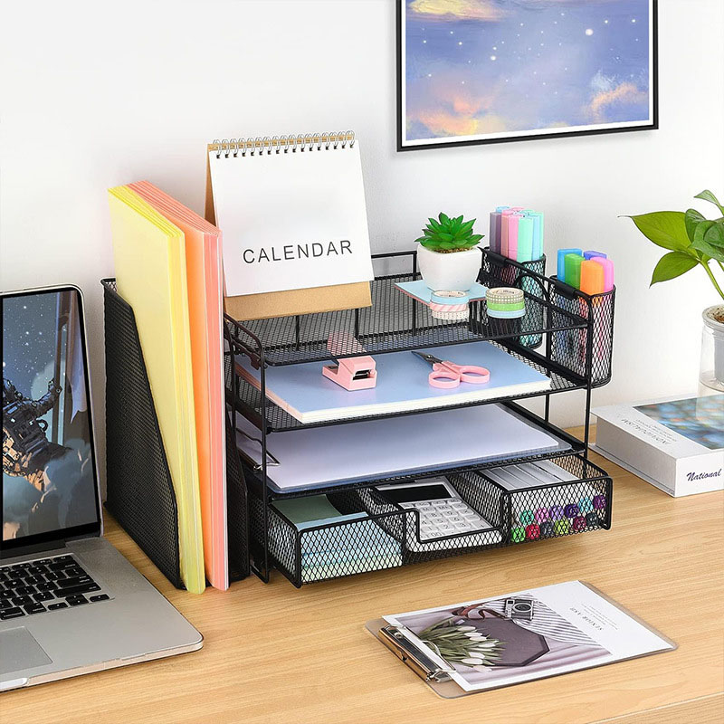 Organizador de bandeja de archivos de escritorio de Metal con archivador, bandeja para cartas de 4 niveles, organizadores de escritorio de oficina con documentos de archivo, escritorio de oficina: Rojo