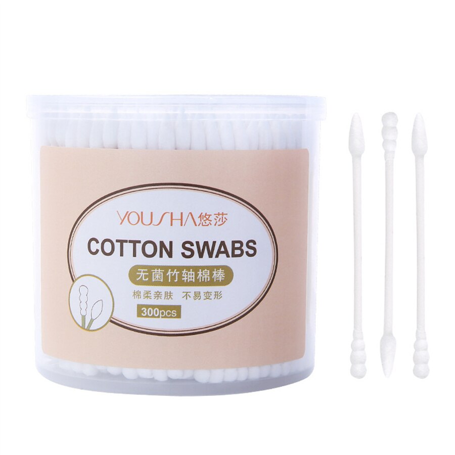 300 Pcs Boxed Disposable Degreasing Cotton Cleaning Swabs Stick Double-Headed Cotton Swabs Spiral Head Makeup Remover E1058