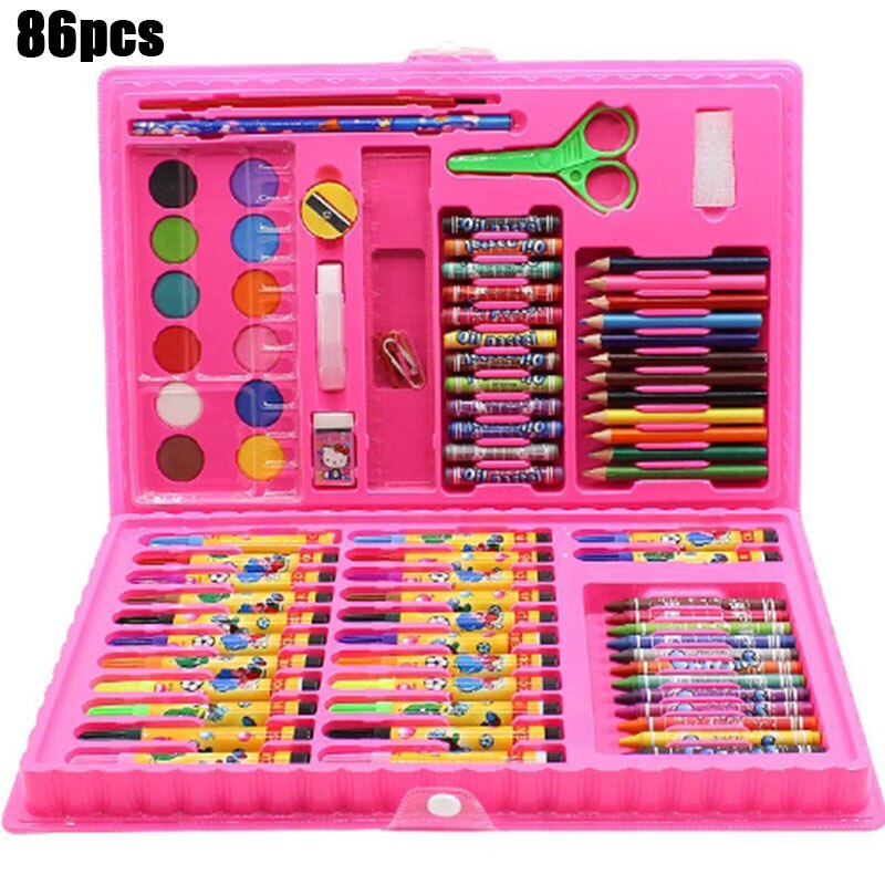 208 PCS Kid Draw Set Colored Pencil Crayon Watercolors Pens Drawing Set Toy Drawing Art Marker Pens School Supplies Kid: 86 PCS Red