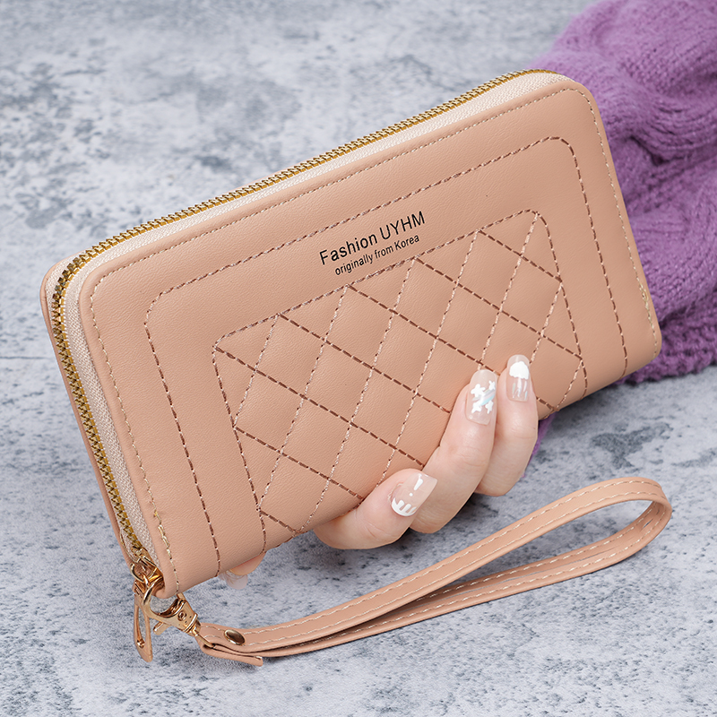 ladies purse long Joker zipper clutch bag embroidered large capacity soft wallet mobile phone bag: Khaki