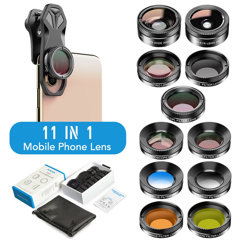Apexel 11 en 1 téléphone caméra Kits d'objectif grand Angle réglable téléobjectif téléphone lentille téléphone portable ensemble d'objectif: Default Title