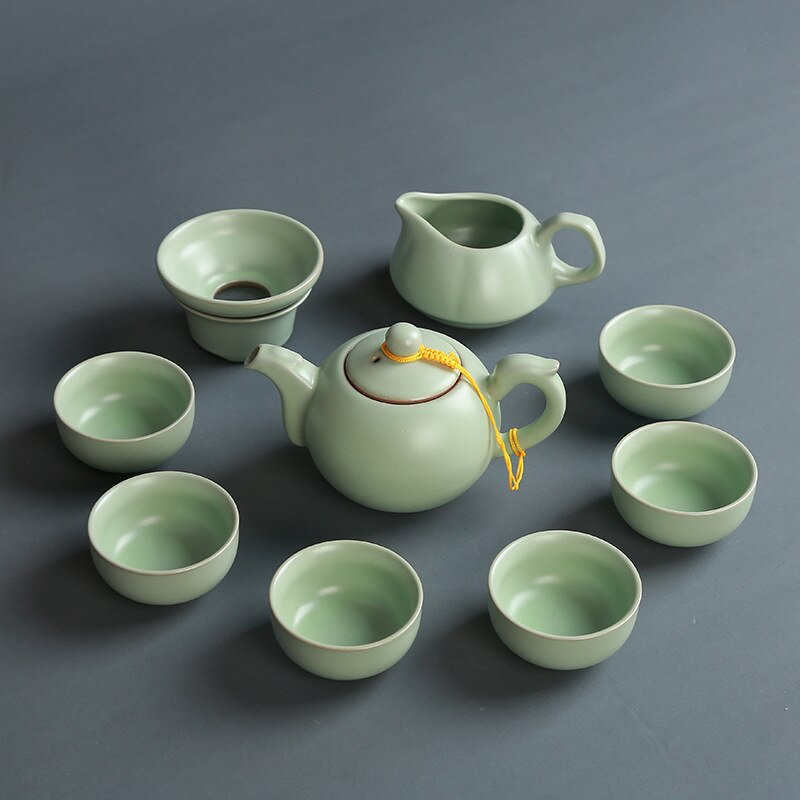 Keramische Kung Fu Thee Set Theewaar Theepot Kopje Thee Thee Zetgroep Gaiwan Aardewerk Thee Pot En Cup Set Chinese Thee set Thee Cup Set Van 6: LONGTOU