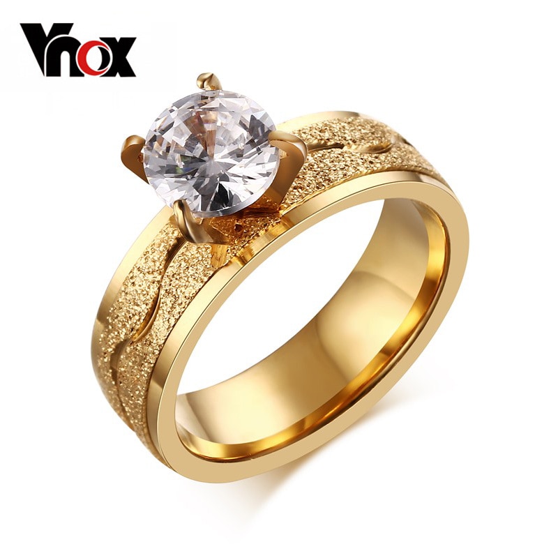 bague de fiançailles pour les femmes mat polonais acier inoxydable bague de mariage broche réglage femelle cubique zircone bijoux
