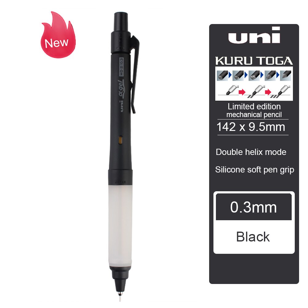 crayon mécanique UNI limité M5-1009GG, interrupteur à gaine en caoutchouc souple, double moule de Rotation du plomb 0.5mm/0.3mm: 0.3mm black