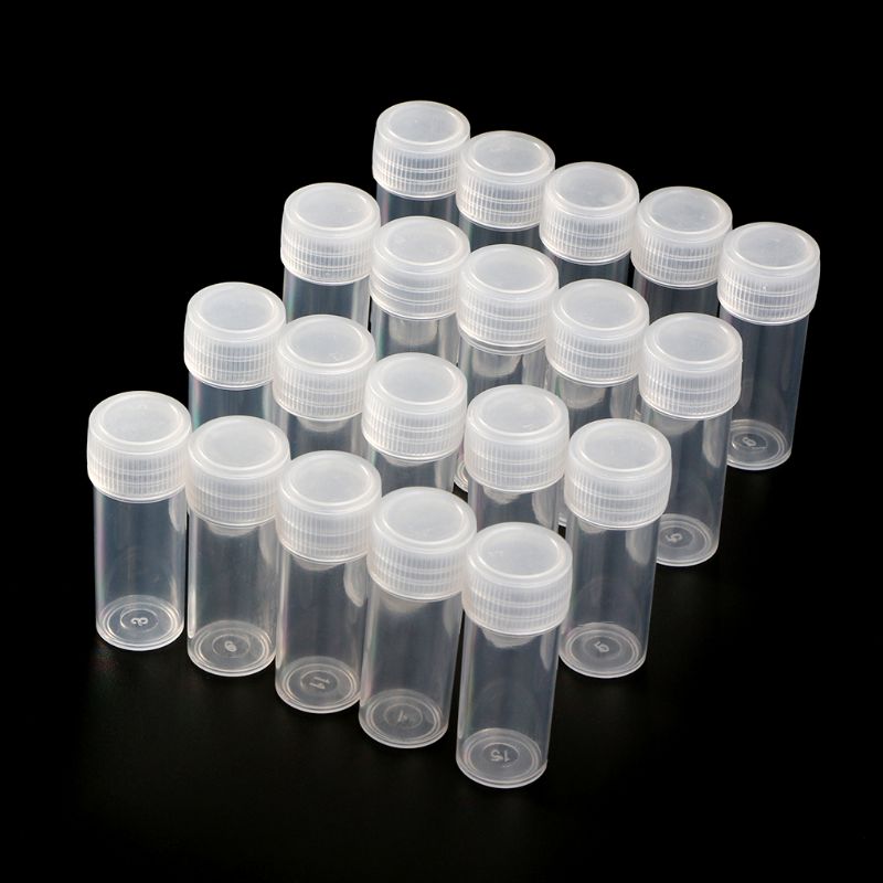 5ml 20pcs Plastic Test Tubes Vials Sample Container Powder Craft Screw Cap Bottles for Office School Chemistry Supplies
