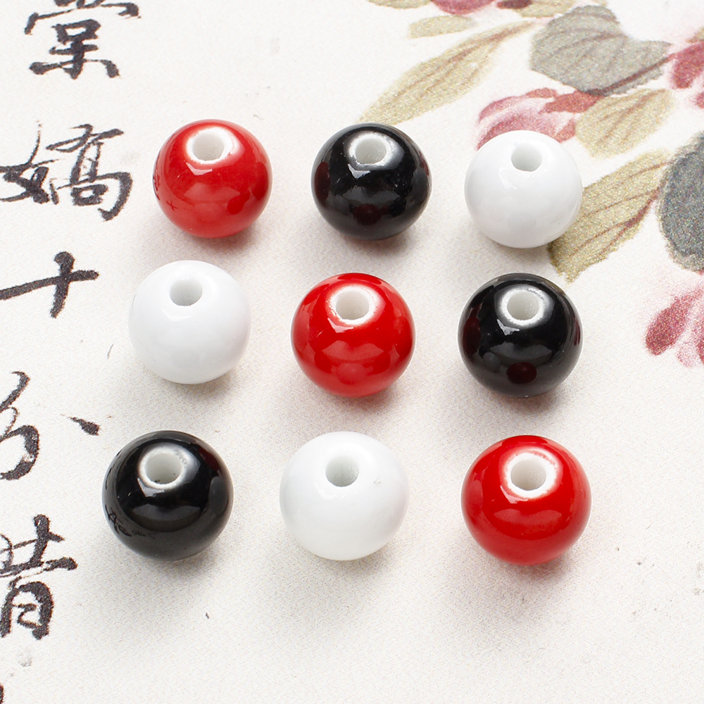 6/8/10/14mm Round Ceramic Beads 20-100Pcs Red Black Ceramic Loose Spacer Beads For DIY Necklace Bracelet Earrings Jewelry Making