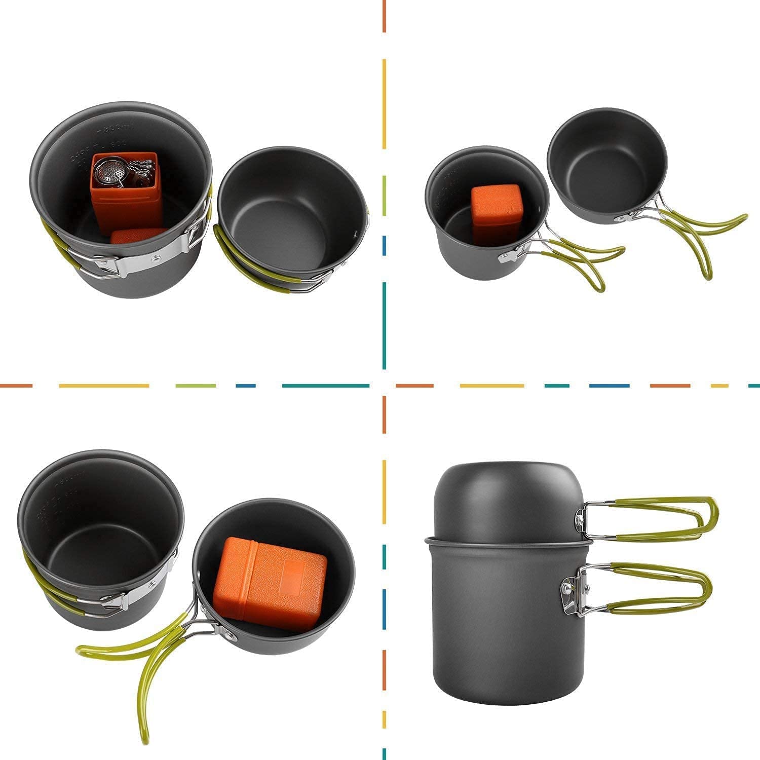 Camping Stove Pan Set Portable Outdoor Backpacking Cookware Hiking Cooking Stove Butane Propane Burner for Gas Canister