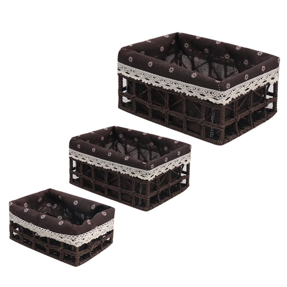 3 uds. Cesta de almacenamiento de mimbre cesta de almacenamiento a prueba de polvo diversos organizador de Juguetes Para el cuarto de baño cestas de organizador hechas a mano
