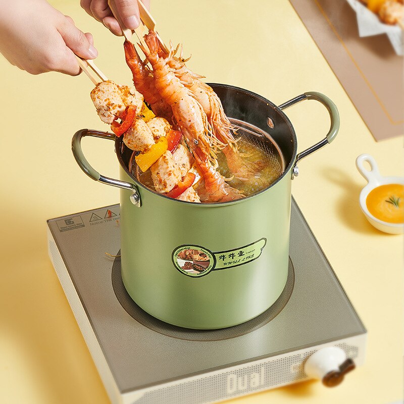 Japanischen Friteuse mit Sieb und Deckel Küche Tempura Friteuse Pfanne Friteuse Ohne Öl Pfanne Französisch Frites Nudel Kochen topf