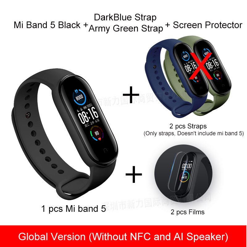 New Xiaomi Mi Banda 5 Smart Braccialetti Miband 5 Braccialetto di Frequenza Cardiaca Fitness Bluetooth di Sport di Grandi Dimensioni di Colore Dello Schermo: GL GreenDarkblue