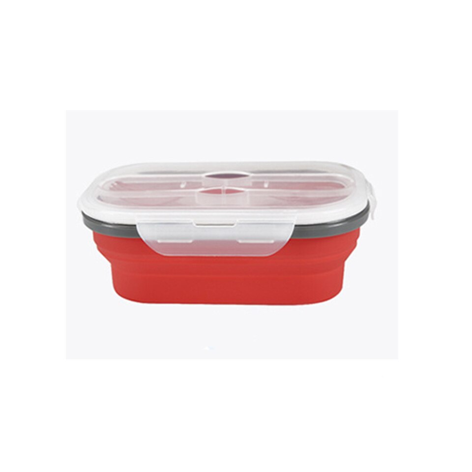 Silicone Lunch Box Food Storage Containers Stackable Bento Boxes Meal Prep Container Foldable Microwave BPA Free Plastic Lids: red