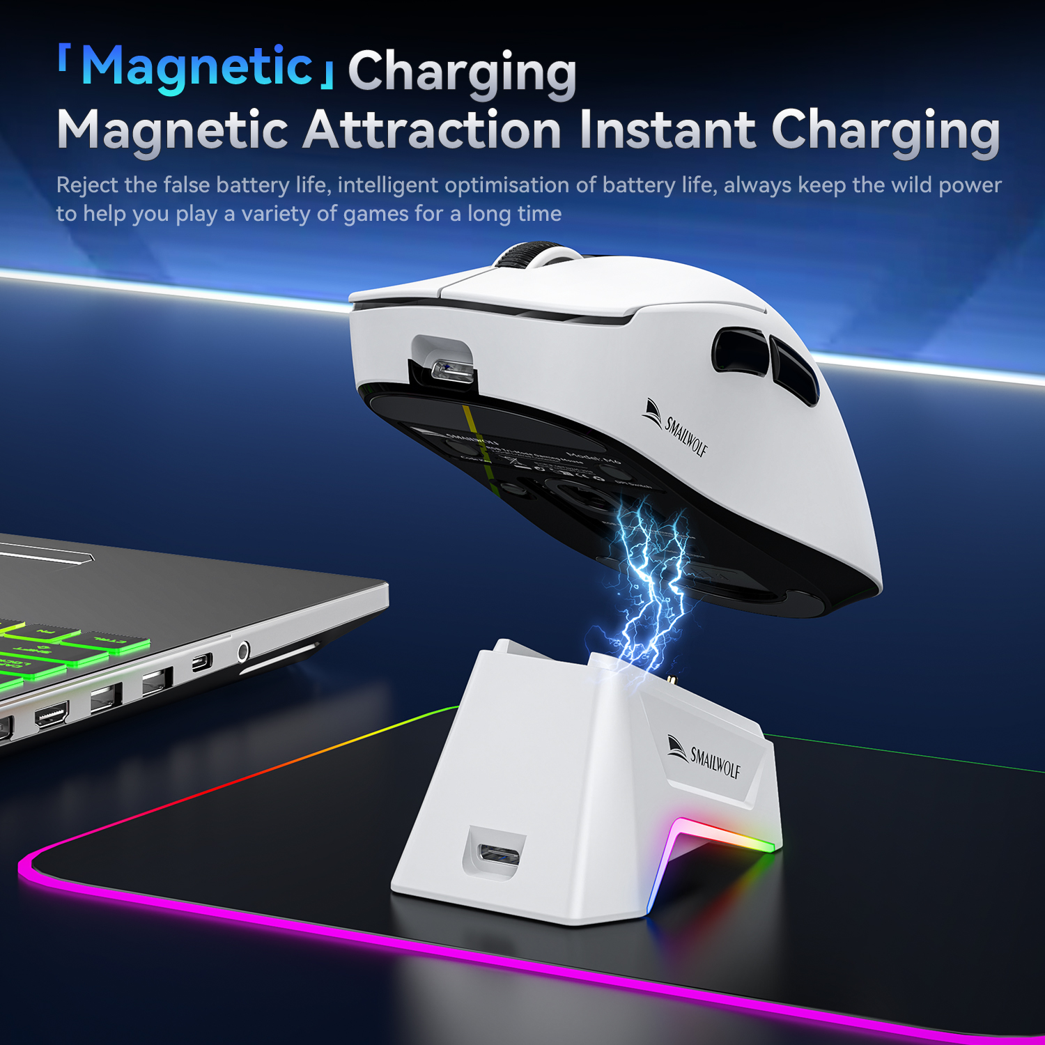 Smailwolf M6 Wireless Bluetooth Gaming Mouse Three-mode switching,magnetic charging,PAW3311 sensor,ultra-lightweight,ergonomic