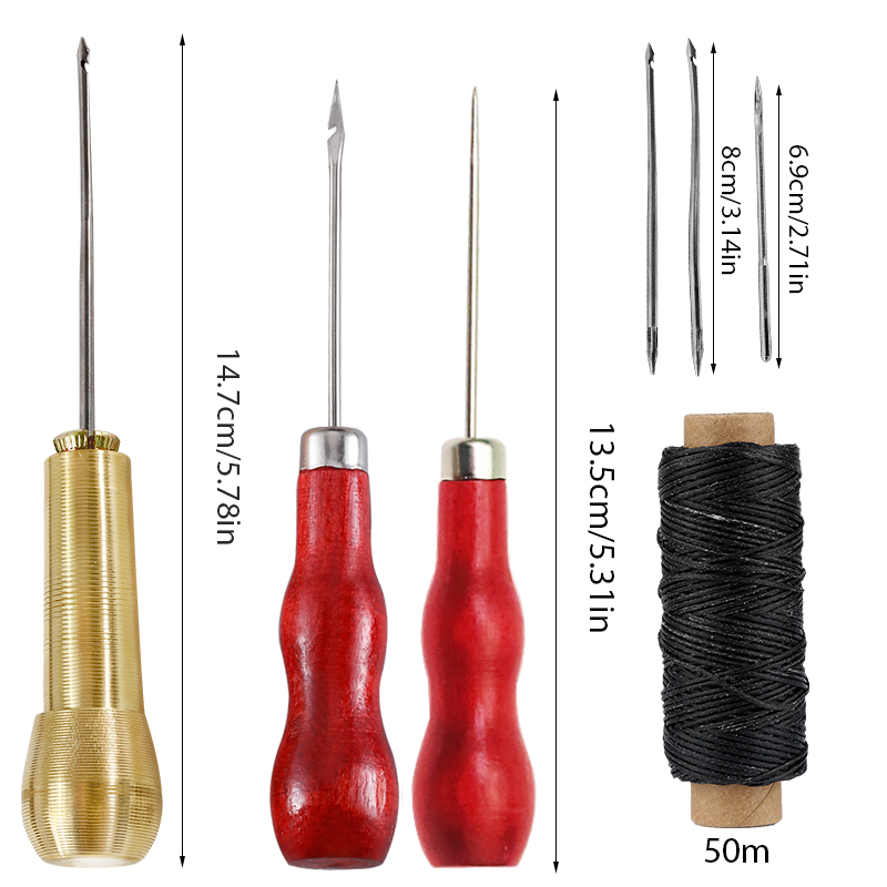 Dailylike Leather Sewing Kit 50m Wax Thread Stitching Groover Scratch Awl Leather DIY Craft Shoes Canvas Repair Working Tool